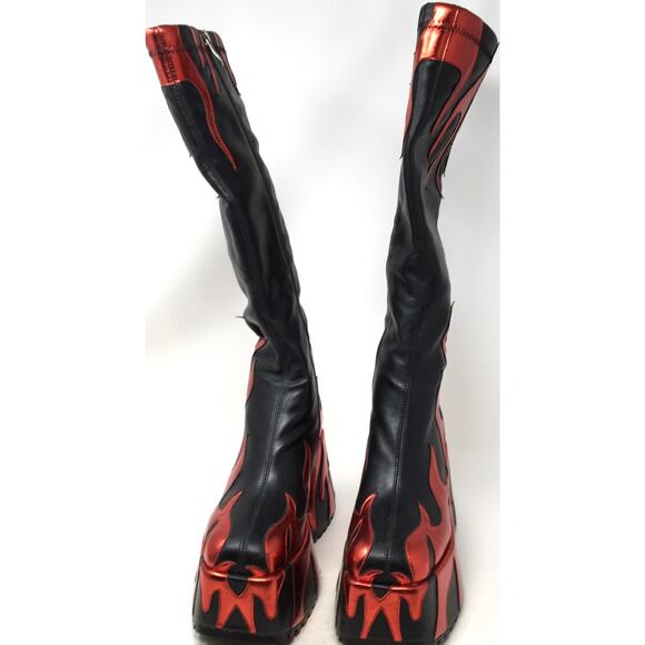 HiColor Women’s Size 9 Side Zipper High Heeled Flames Printing Chunky Sole Boot - Picture 4 of 7